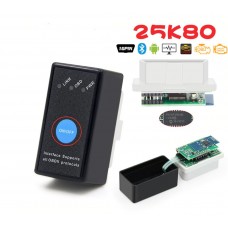 Автомобильный диагностический адаптер автосканер Bluetooth ELM327 v1.5 чип PIC18F25K80 с кнопкой, 2 платы, черный