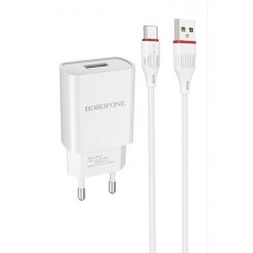 Зарядное сетевое сзу USB Borofone BA20A + lightning кабель, белый