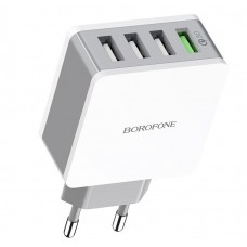 Зарядное сетевое сзу USB 4x Borofone BA34A быстрое QC 3.0 бел
