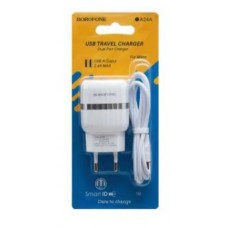 Зарядное сетевое сзу usb 2x Borofone BA24A 2.4A + micro, белое