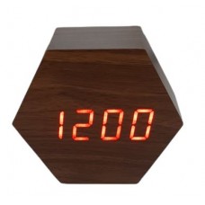 Часы LED с термометром VST-876 коричнев дерево красные цифры