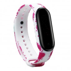 Ремешок силикон для фитнес браслета Miband 2 белый, розовые цветы