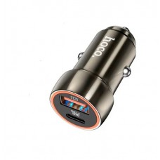 Зарядное автомобильное быстрое АЗУ USB + Type-C Hoco Z46A 20W metal черный