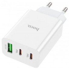 Зарядное сетевое сзу USB Hoco C99A быстрое QC 3.0 + 2x Type-C PD белый