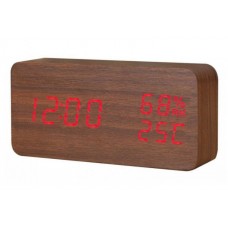 Часы LED с термометром VST-862S черное дерево синие цифры