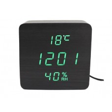 Часы LED с термометром VST-872s черное дерево зеленые цифры