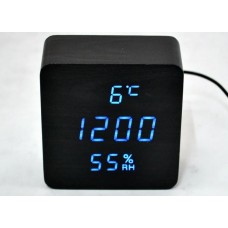 Часы LED с термометром VST-872s черное дерево синие цифры