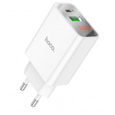 Зарядное сетевое сзу Hoco C100A быстрое, LCD дисплей, PD 20W + USB QC 3.0 белый