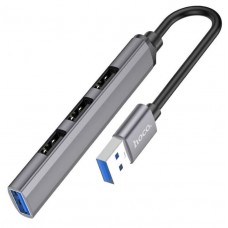 Хаб USB 4 порт Hoco HB26 3xUsb 2.0 1xUSB 3.0 серый металлик