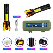 Фонарик металлический YYC-821M Zoom, Cob, Micro Usb