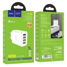 Зарядное сетевое сзу USB 4x Hoco C102A 28.5W  быстрое QC 3.0 белый