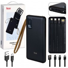 Power bank Isa PB-204 10000 c кабелями, черный