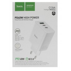 Зарядное сетевое сзу USB Hoco C126A 40W QC 3.0 + 2x Type-C PD белый Зарядное сетевое сзу USB Hoco C126A 40W QC 3.0 + 2x Type-C PD белый
