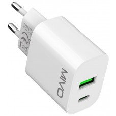 Зарядное сетевое сзу USB Mivo MP-327Q 38W QC 3.0 + Type-C PD белый