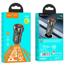 Зарядное автомобильное быстрое АЗУ USB + Type-C Hoco Z46A 20W metal серый