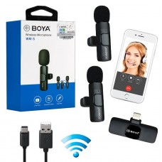 Микрофон прищепка петличный беспроводной комплект 2шт для Apple Lightning Boya WM-5