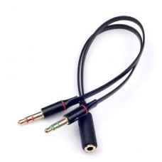 Переходник кабель 3.5 гнездо 4pin - 2x 3.5 штекер, эконом, черный