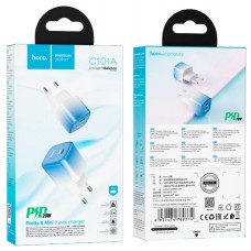 Зарядное сетевое сзу Type-C PD 20W Hoco C101A быстрое Ice Blue