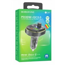 FM модулятор с быстрой зарядкой 30w USB TF Bluetooth Borofone BC47 Metal Grey