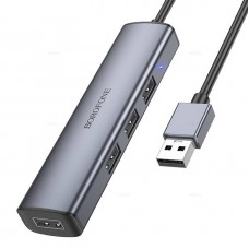 Хаб USB 2.0 4 порт Borofone DH12 серый металлик