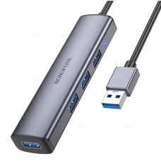 Хаб USB 3.0 4 порт Borofone DH12 серый металлик