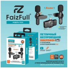 Микрофон прищепка петличный беспроводной комплект 2шт FaizFull FQ32 type-C+lightning 2mic+ASMR(ENC)